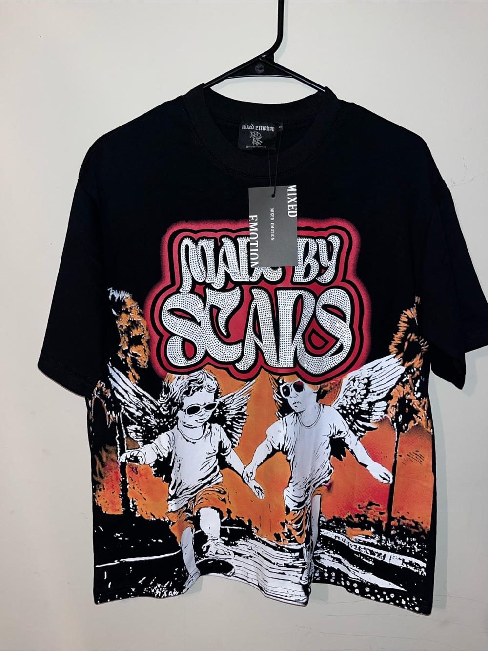 Mixed emotion t shirt Black 'Raised by Scars' Graphic Tee